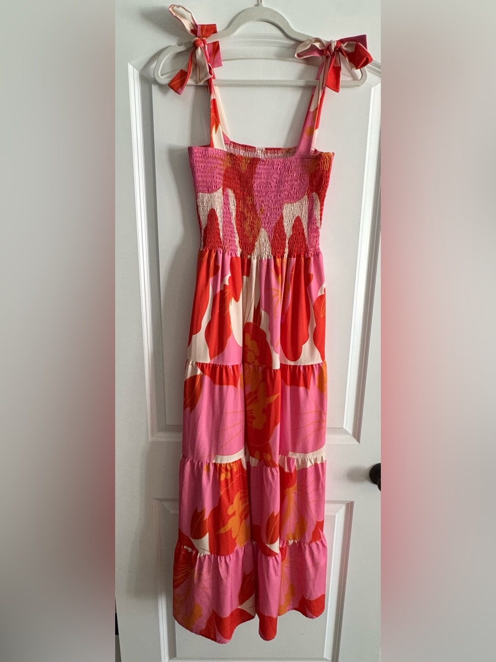 Amazon Pink and Red Floral Tie-Shoulder Maxi Dress